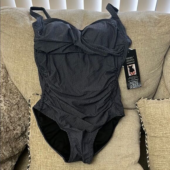 Women's Navy Blue Polka Dot One Piece Swimsuit - Picture 1 of 2